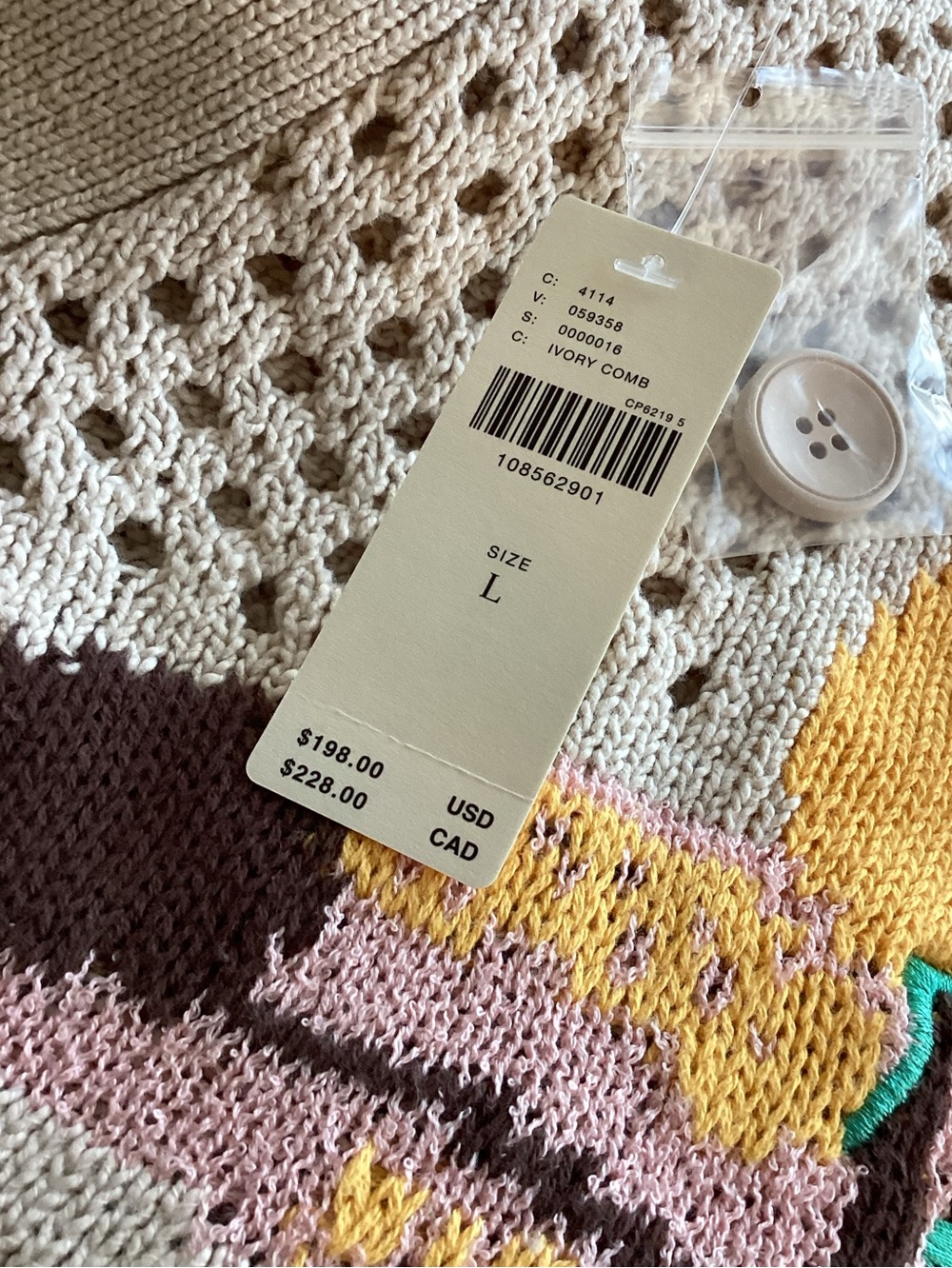Anthropologie Toucan Cardigan Sweater Open Knit Long Sleeve New Large Tropical - Picture 14 of 15